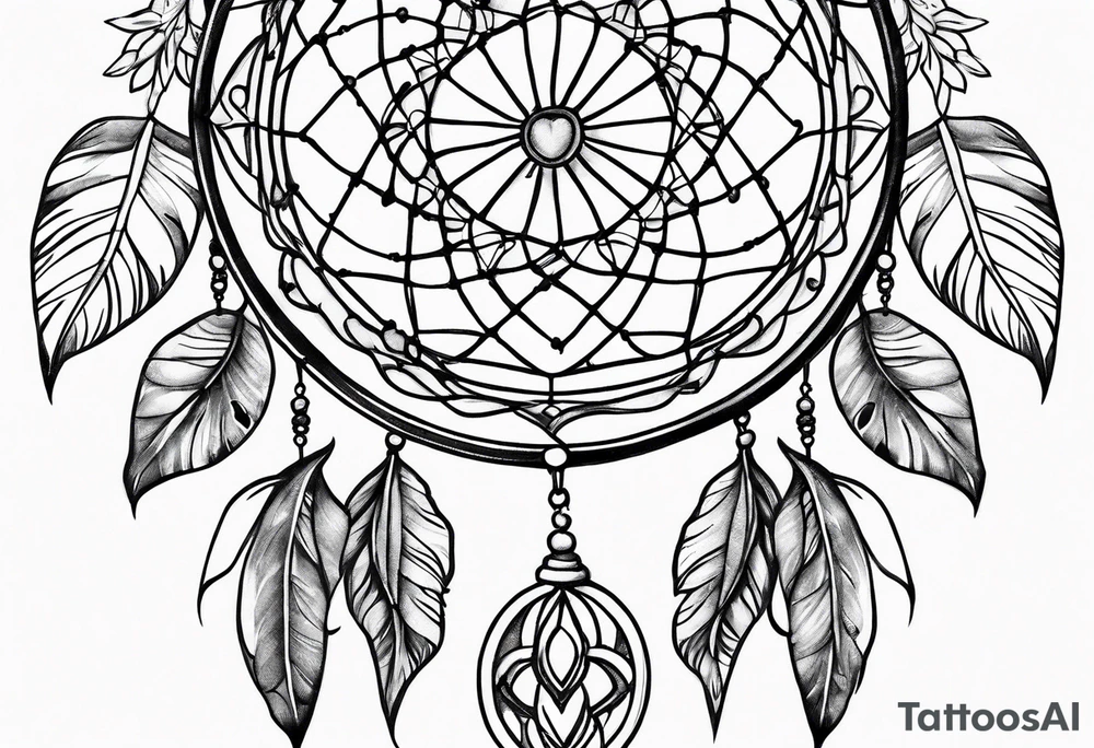 Dream catcher with hearts and flowers tattoo idea