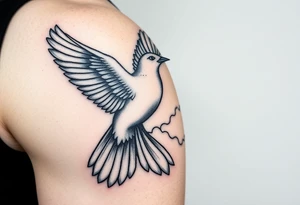 Dove and a blue jay, clouds, shining light to or from heaven tattoo idea
