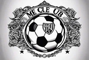 MÉS QUE UN CLUB text with soccer ball and a cross tattoo idea