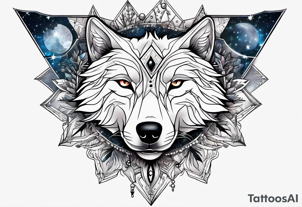 Constellation, animal alien wolf, snowflake tattoo idea