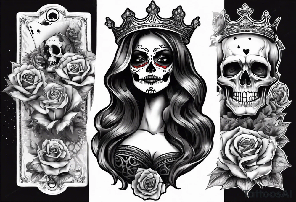 santa la muerta with money and crown
on the card tattoo idea