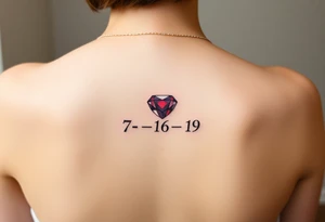 Small Ruby gem and birthday 7-6-19 tattoo idea