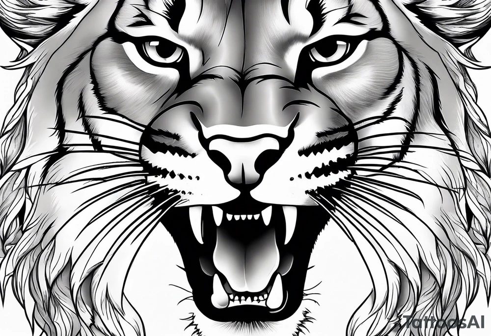 mountain lion face, teeth showing tattoo idea