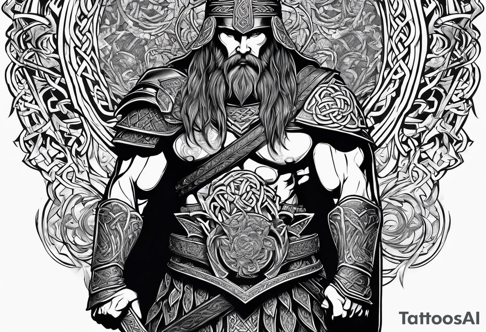 Side profile 
 of Celtic warrior with weapons unsheathed tattoo idea