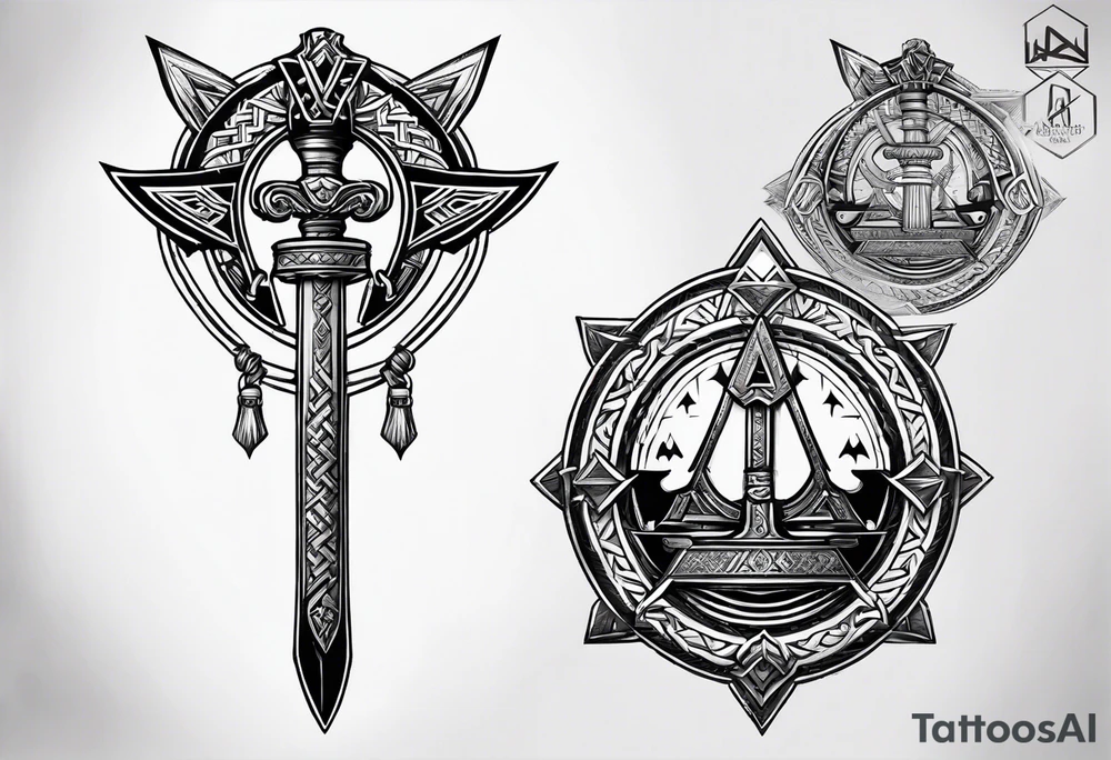 Valhalla valknut sword axe shield tattoo idea