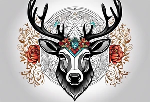 back tattoo of a front view reindeer with half the face as a skull tattoo idea