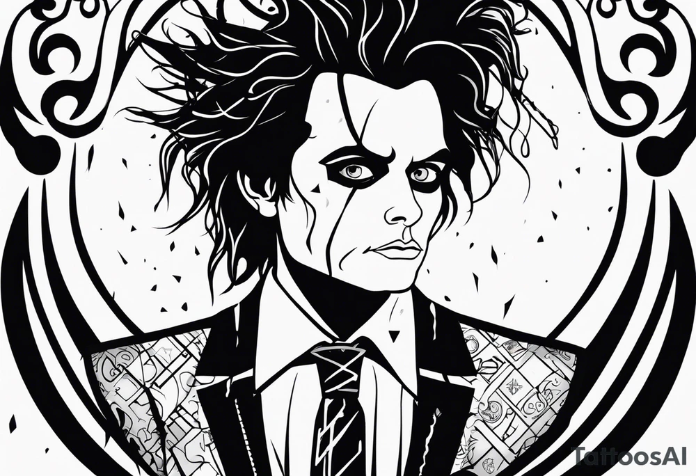 Edward Scissorhands no background, full body looking sad tattoo idea