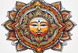 Orange sun with yellow and red highlights tattoo idea