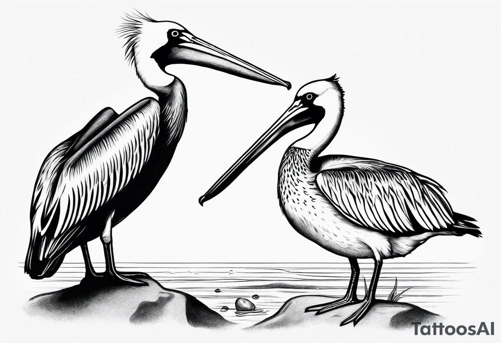 pelican and sandpiper, simple, dainty, realistic tattoo idea