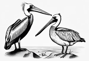 pelican and sandpiper, simple, dainty, realistic tattoo idea
