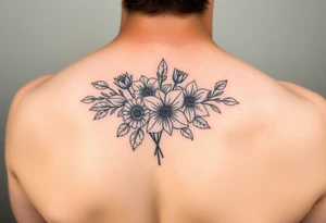September and 2 may birth flower bouquet fine line tattoo idea