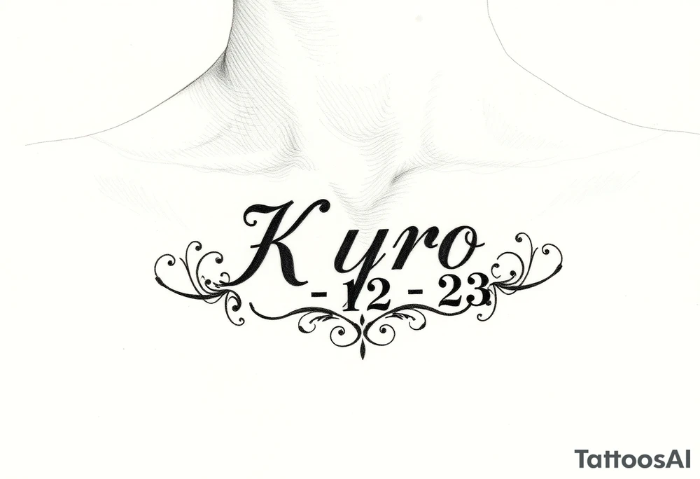 the name Kyro with birthday 12-12-23 tattoo idea