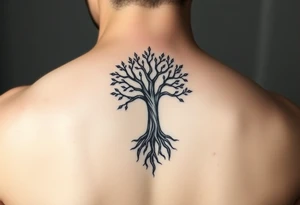 HIV positive symbol with mystical tree of life with cosmic roots and celestial branches tattoo idea