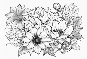 Lillies, roses, morning glories, chrysanthemums tattoo idea