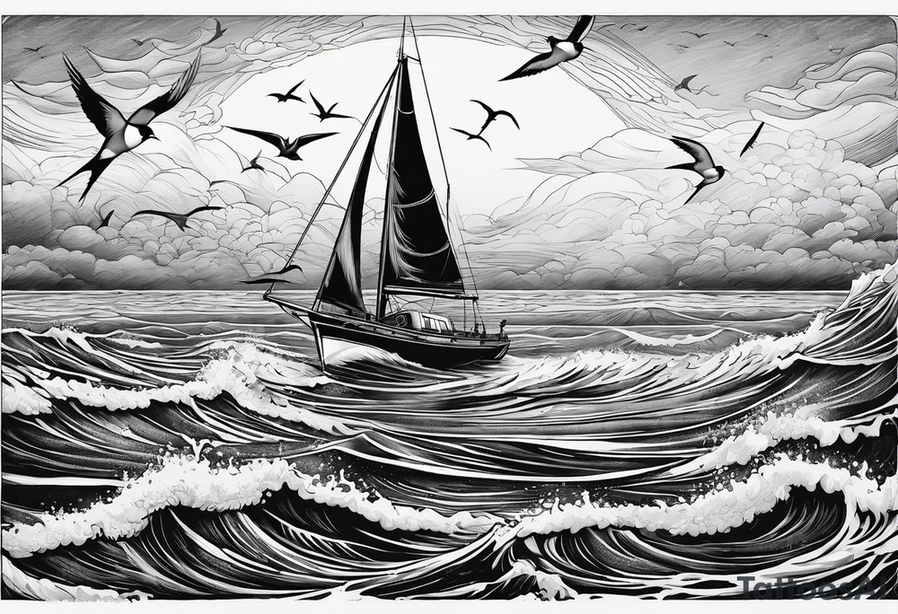 Swallows, sail boat, the ocean tattoo idea