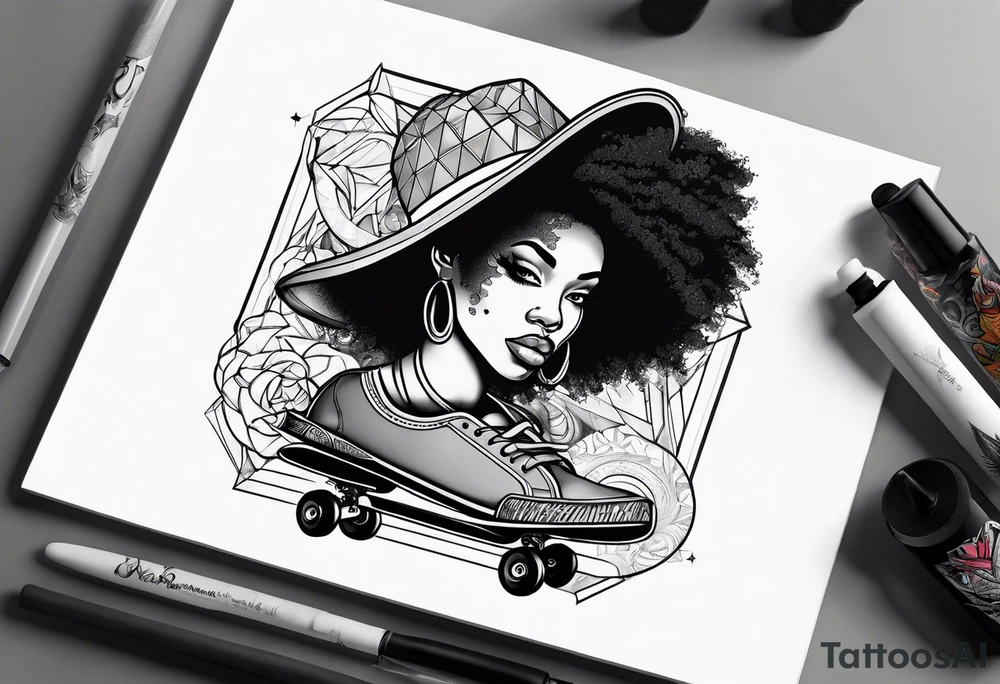 Black woman skateboarding tattoo idea