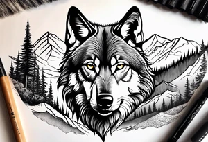 Mountains, wolf eyes underneath tattoo idea