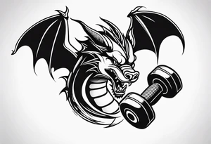 Simple Dragon biting a dumbbell tattoo idea