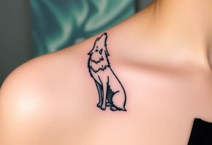 lone wolf howling at full moon with northern lights backdrop tattoo idea