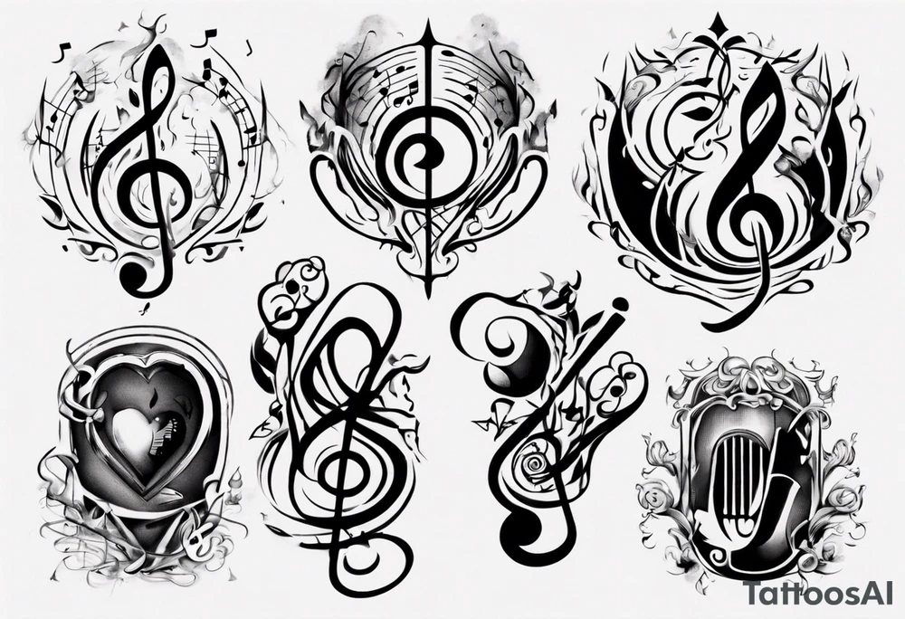 music stave hearth tattoo idea