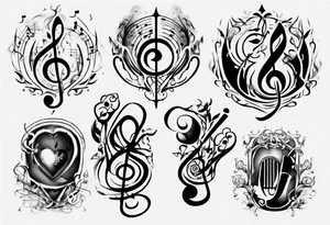 music stave hearth tattoo idea