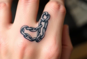 gothic chains intertwined on index finger and thumb tattoo idea