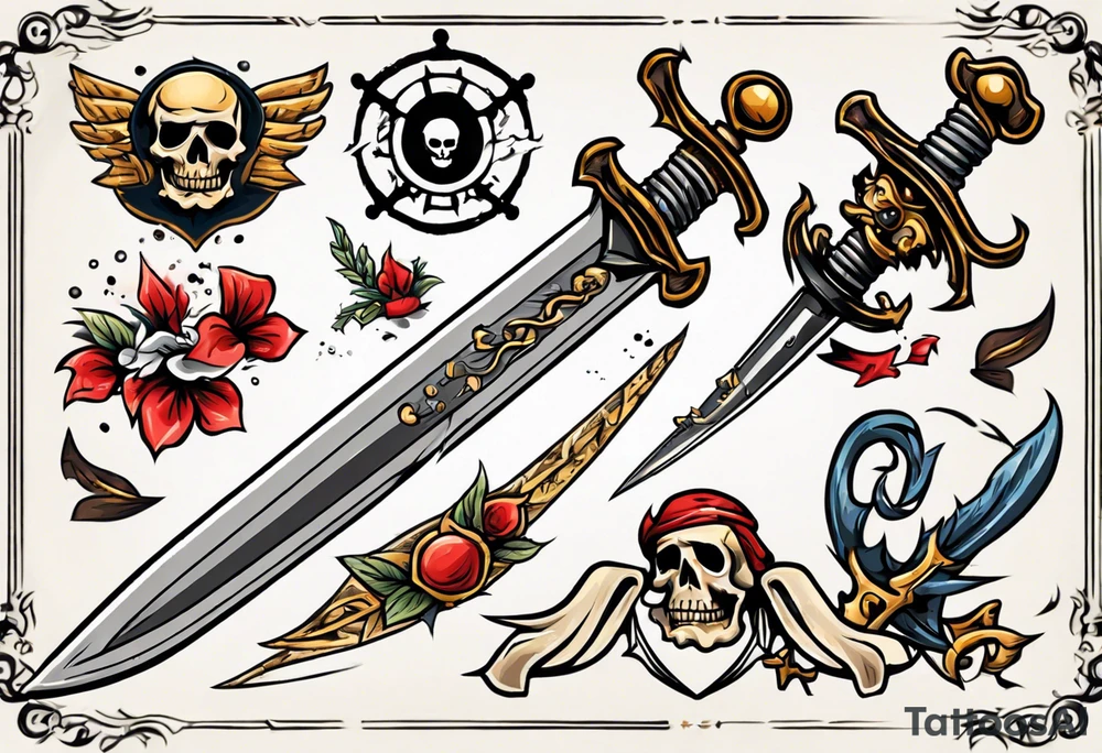 A pirate sword in American traditional style for a forearm tattoo idea