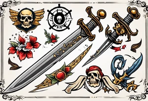 A pirate sword in American traditional style for a forearm tattoo idea