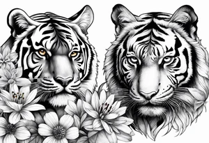 tiger, 3 buterflies, flowers for ladies thigh / hip tattoo idea