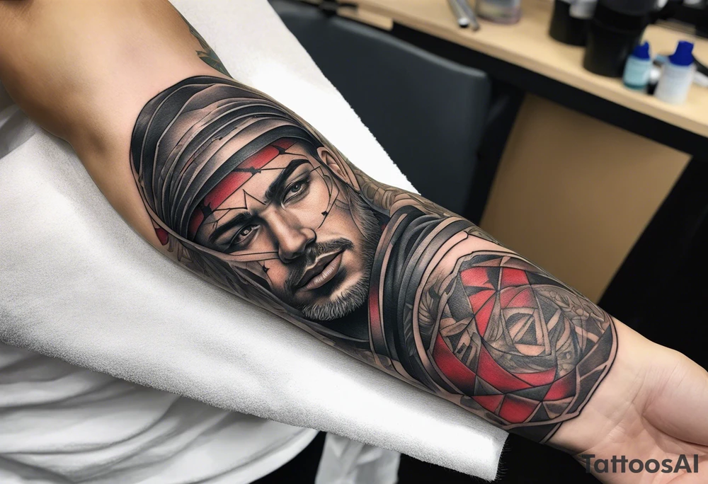 stitching together a wound; no portrait; band around arm tattoo idea