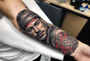 stitching together a wound; no portrait; band around arm tattoo idea