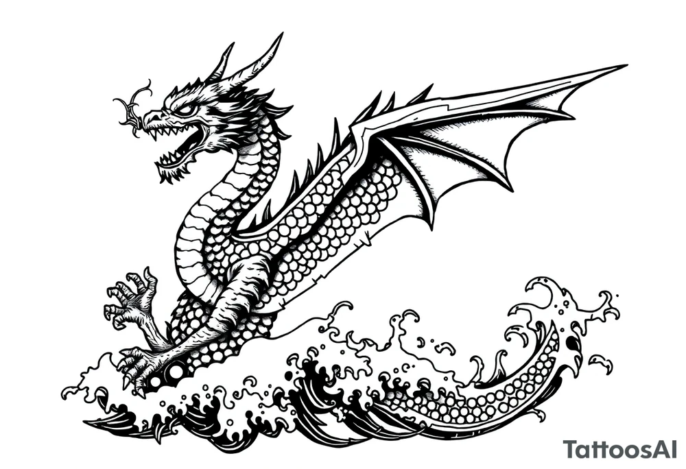 dragon with sea waves tattoo idea