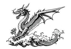 dragon with sea waves tattoo idea