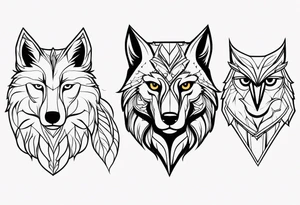 A Wolf as a father, an owl as the son and a lioness as the daughter. tattoo idea