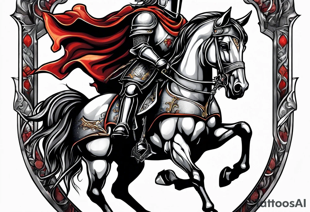 Templer knight on horse with sword an shield tattoo idea