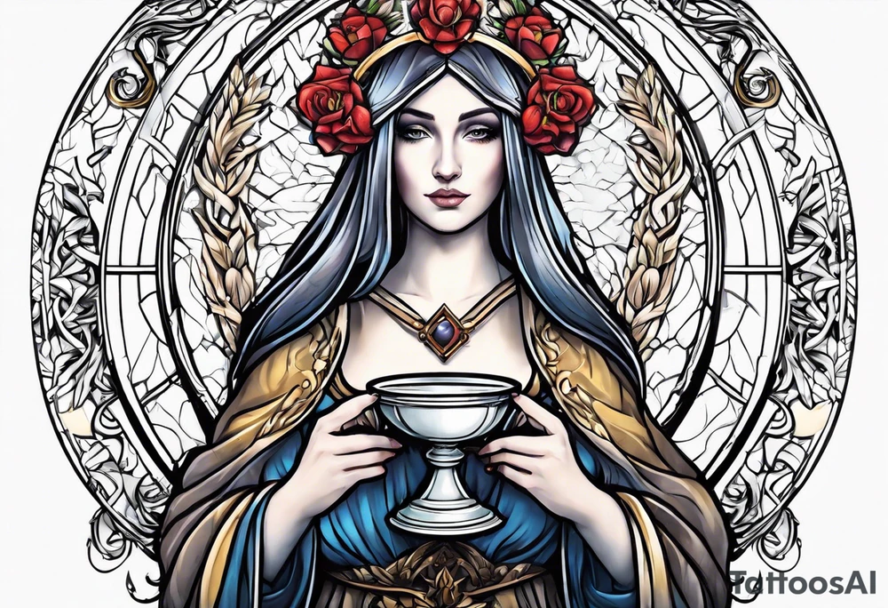 Female saint holding a chalice tattoo idea