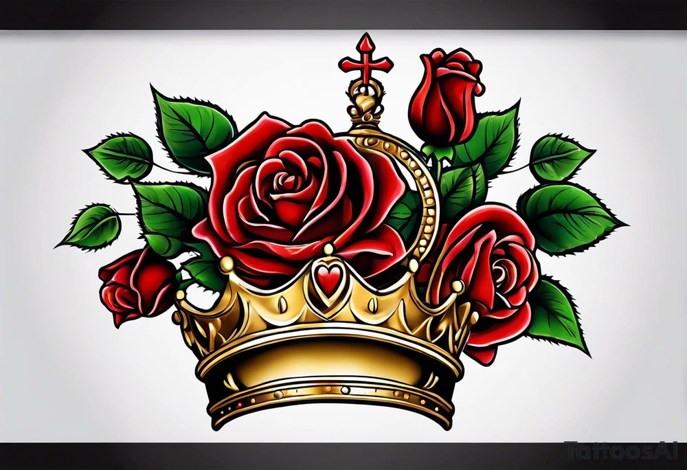 the red rose queen's golden crown with a heart tattoo idea
