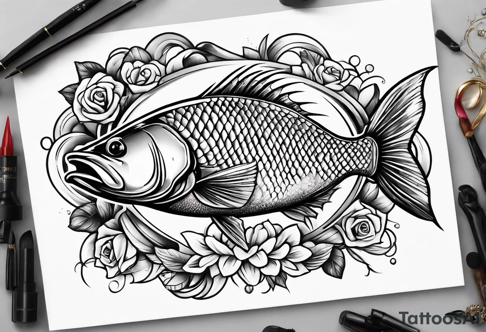 pescado adentro de un corazón tattoo idea