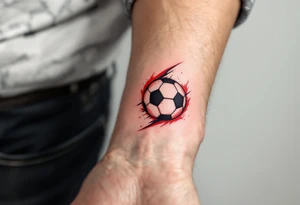 A simple red soccer ball icon on the wrist for a subtle, bold statement. tattoo idea