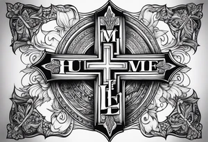 Humble wisdom caring cross detailed words tattoo idea