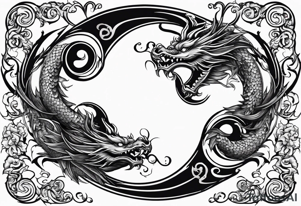 Ying yang dragons in a swirl fighting eachother , with full bodies tattoo idea Ying yang dragons in a swirl fighting eachother , with full bodies tattoo idea