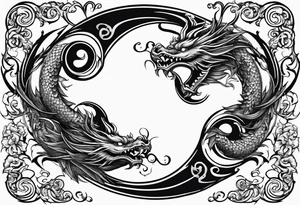 Ying yang dragons in a swirl fighting eachother , with full bodies tattoo idea