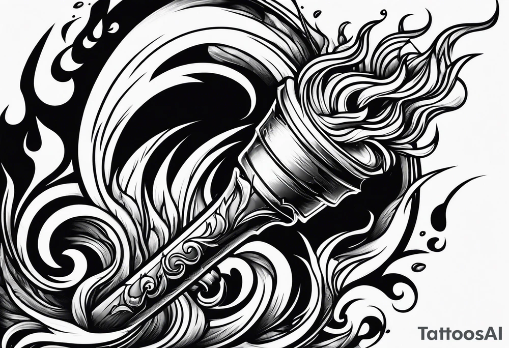 Flaming torch melting into water tattoo idea