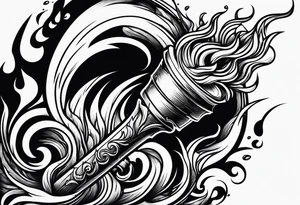 Flaming torch melting into water tattoo idea