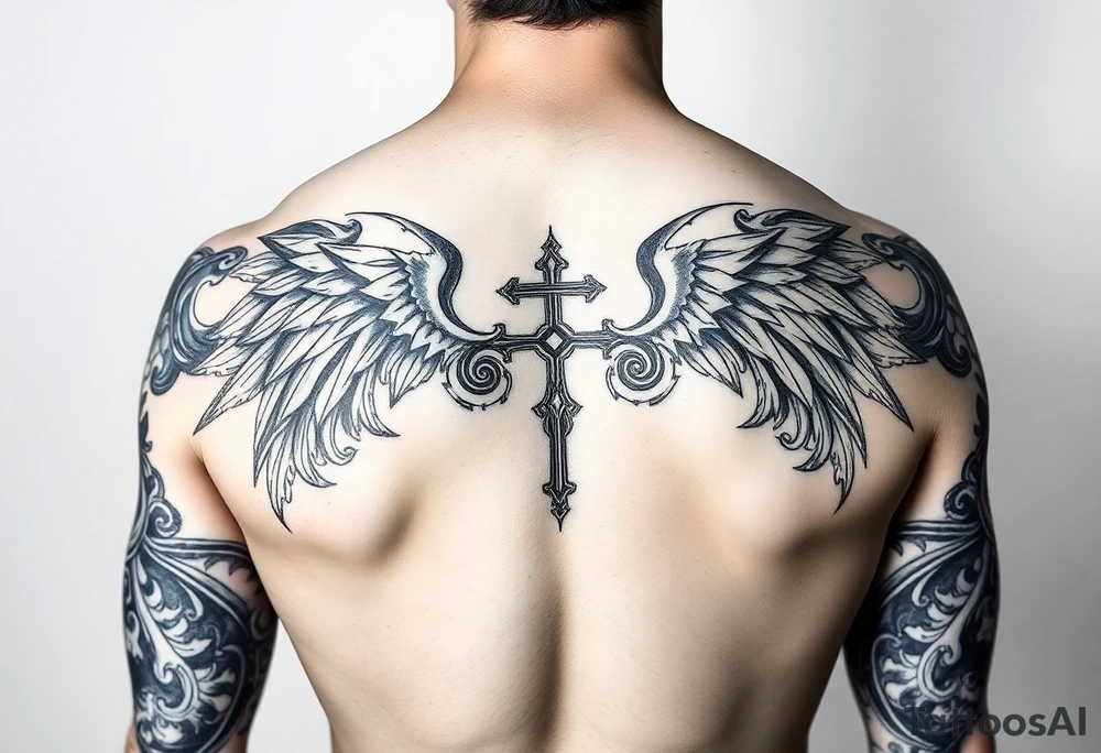 Full sleeve with Sicilian and tribal aesthetics tattoo idea