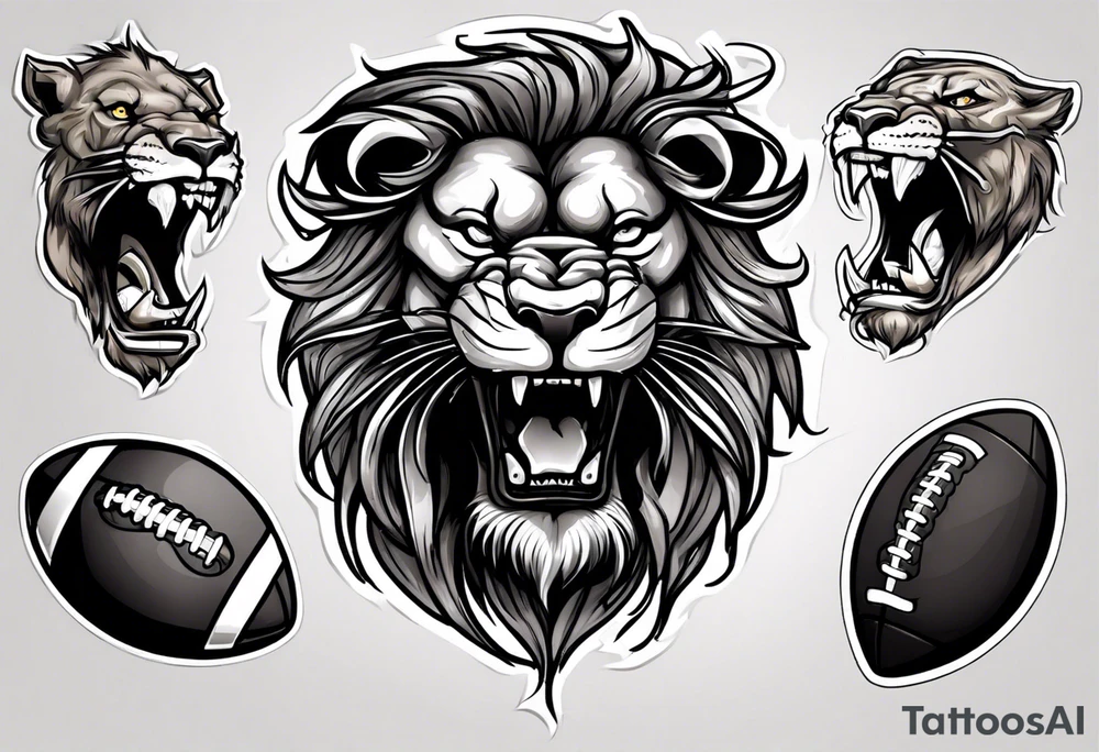 black lion eating a football tattoo idea