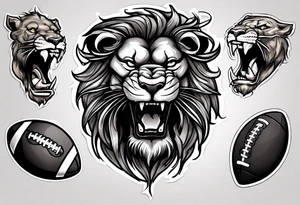 black lion eating a football tattoo idea