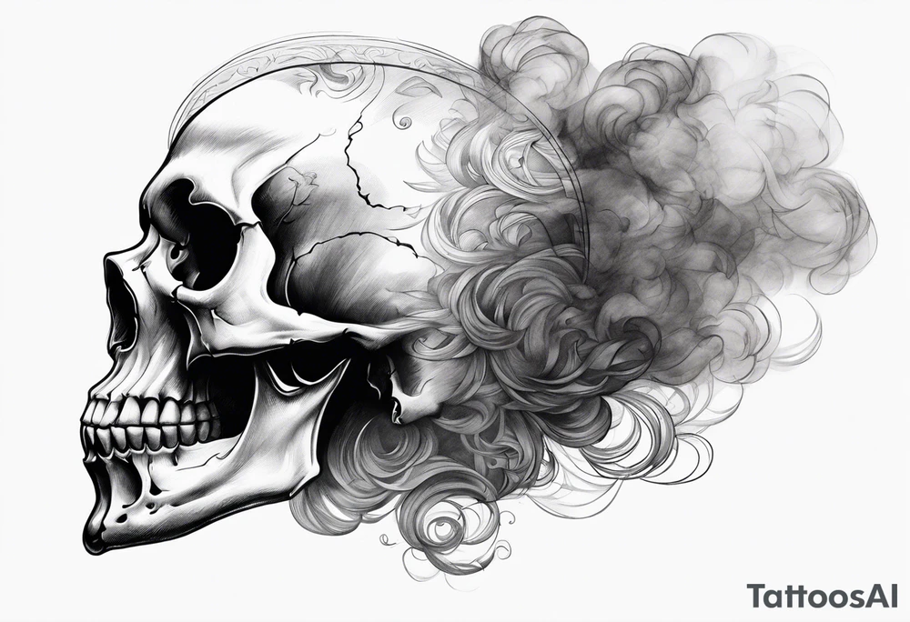Skull from the side with smoke tattoo idea