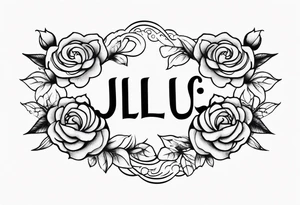 Name tattoo with Julius written on it  with roses in a cursive font tattoo idea