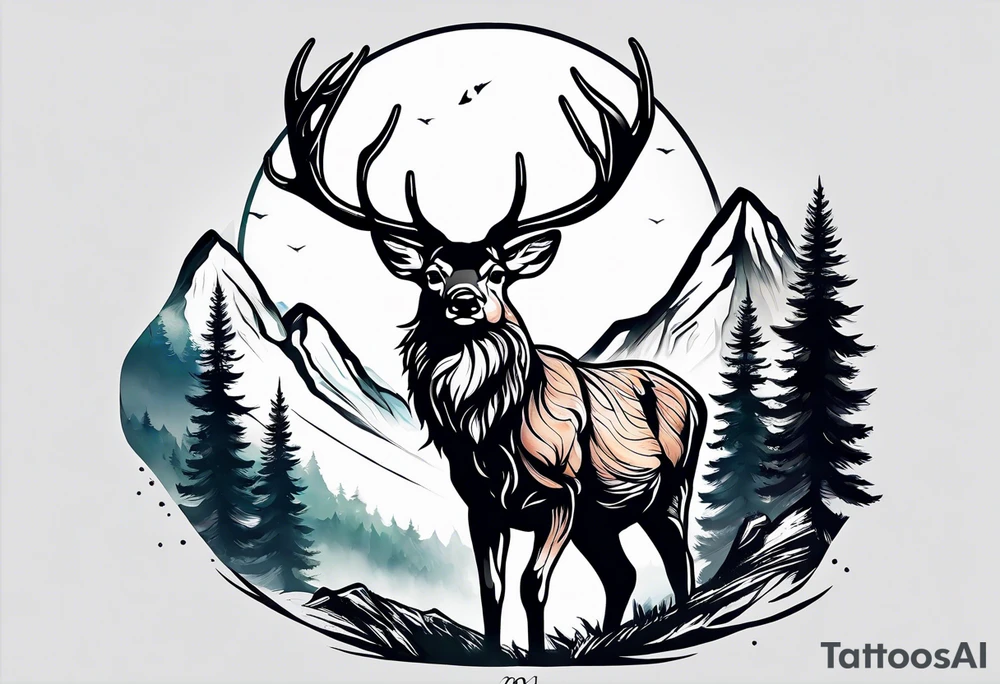 mountain with small deer tattoo idea